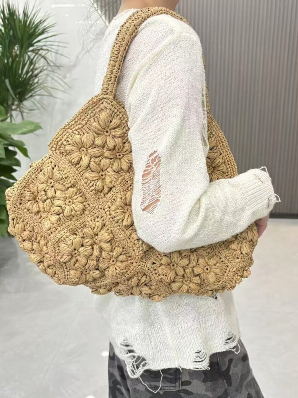Large Straw Vacation Tote Bag - Chic Woven Beach Handbag